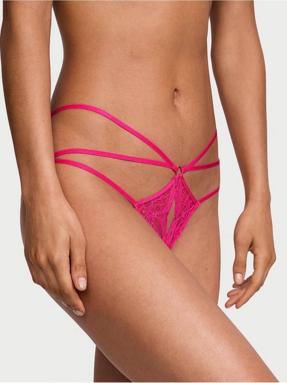 Victoria secret VERY SEXY Lace Strappy Crotchless Cheeky Panty in forever pink